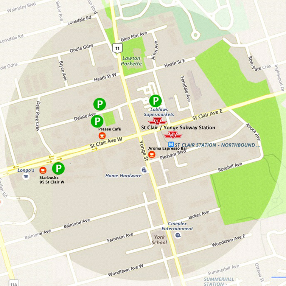 Map of our neighbourhood. We are located across from the Starbucks on St Clair Avenue West. Please arrange an appointment first. Thank you.