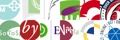 Micro-thumbnails of some of our brand mark (logo) design work that appears in the tour.